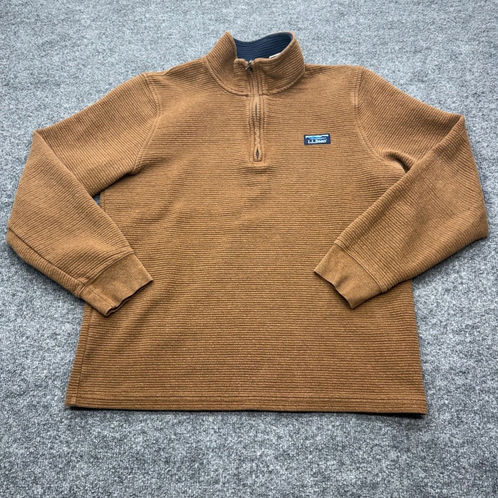 LL Bean Mens Brown Ribbed Quarter Zip Pullover Sweater Medium 520811